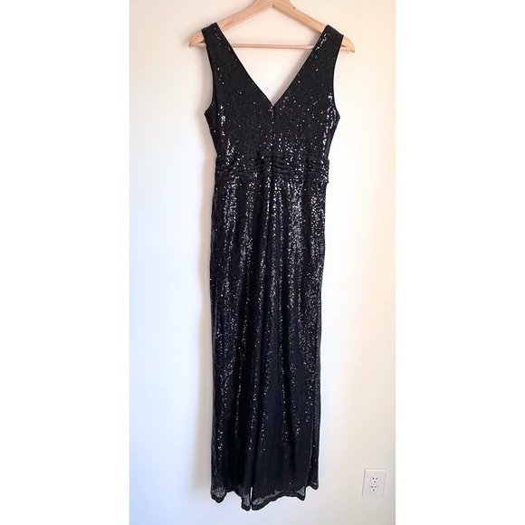NWT Kate Kasin Long Black Sequin Maxi Dress 2 XS‎ Womens Sleeveless V Neck - Picture 10 of 12